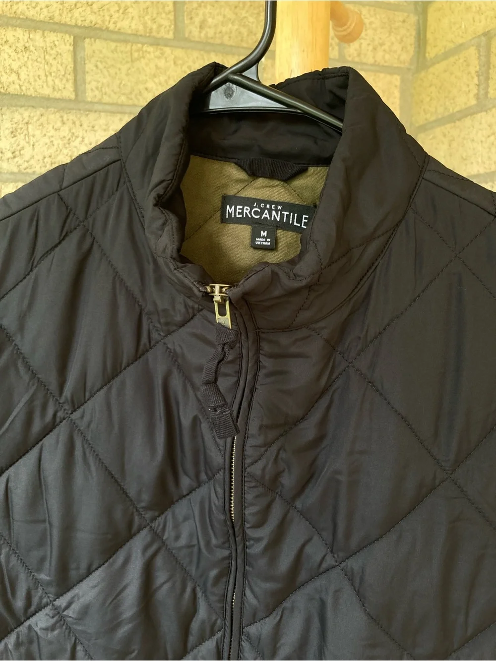 J. Crew Black Quilted Light Puffer Zip Up Vest Green Cotton Lining